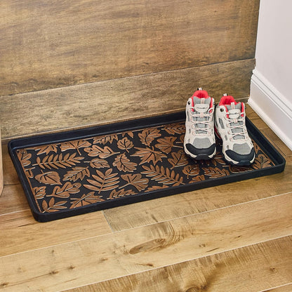 Eddie Bauer Rubber Boot Tray – Lake Waves Design, 16"x32", Black – Waterproof Entryway Boot Mat
