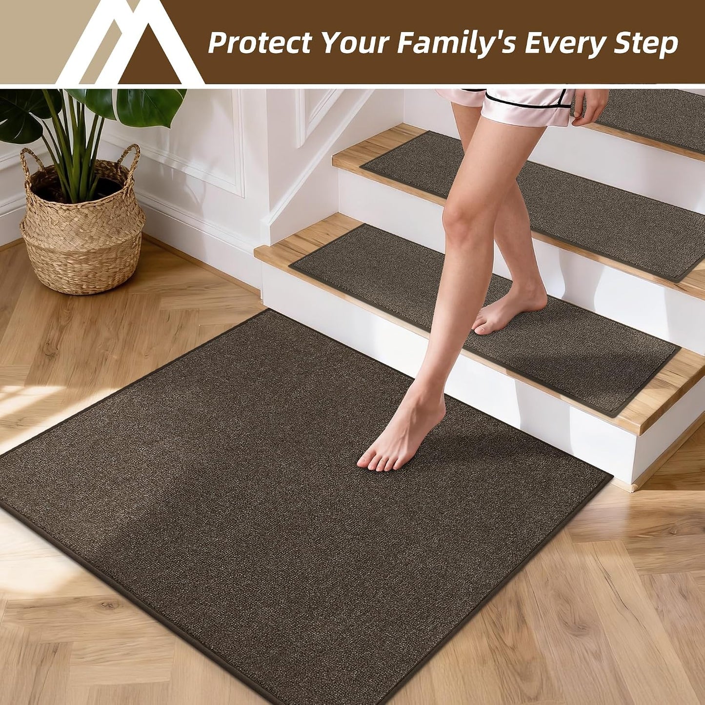 COSY HOMEER Stair Treads Non-Slip Carpet Stair Treads for Wooden Steps, Indoor Stair-Runner Rugs for Kids Elders & Pets 28"x9" (4Pc, Dark Gray)