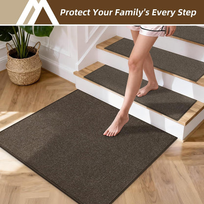 COSY HOMEER Stair Treads Non-Slip Carpet Stair Treads for Wooden Steps, Indoor Stair-Runner Rugs for Kids Elders & Pets 28"x9" (4Pc, Dark Gray)