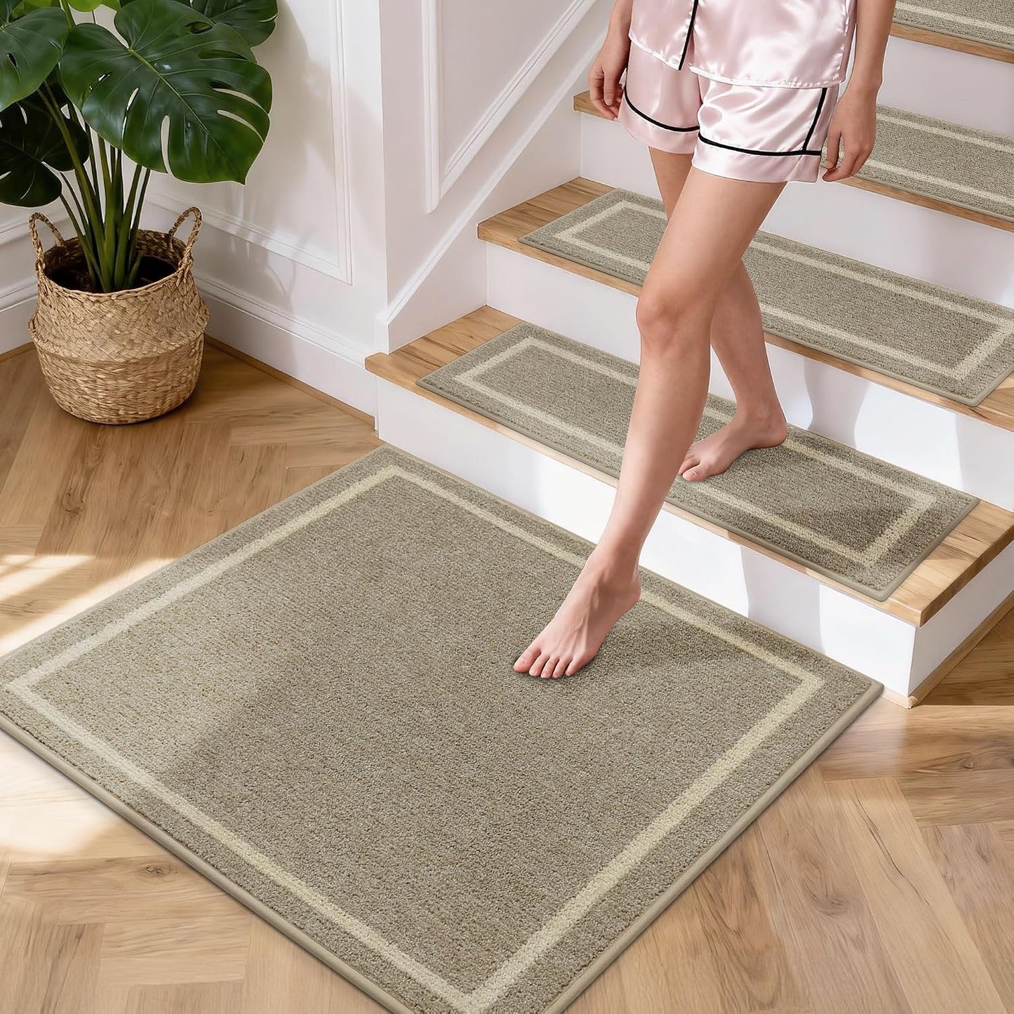 COSY HOMEER Soft Stair Treads Non-Slip Carpet Mat 28inX9in Indoor Stair Runners for Wooden Steps, Stair Rugs for Kids and Dogs, 100% Polyester TPE Backing 4pcs, Grey