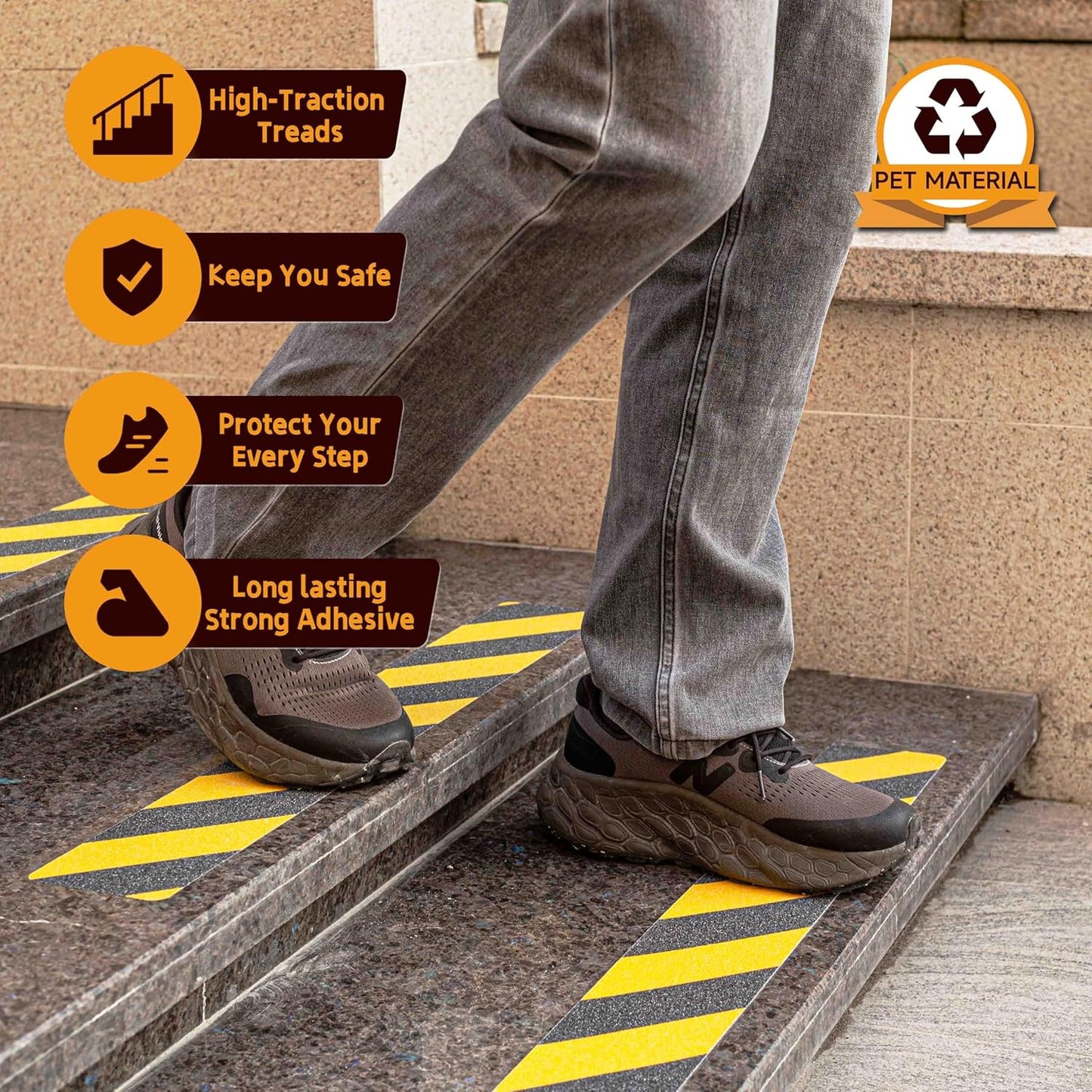 LifeGrip Anti Slip Traction Treads 10 Pack, 6"x32" with Glow in Dark Stripe, Best Grip Tape Grit Non Slip, Outdoor Non Skid Tape, High Traction Friction Abrasive Adhesive for Stairs Step