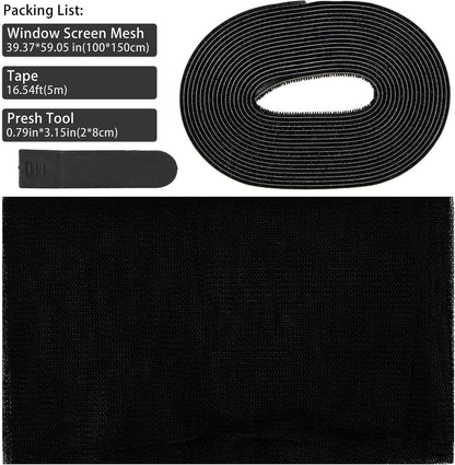 Flyzzz DIY Self-Adhesive Window Screen Netting Mesh Curtain, 100X150cm (Approach 39.37x59.05 Inches), with Hook and Sticky Tape, Fitted to Multiple Windows (White)