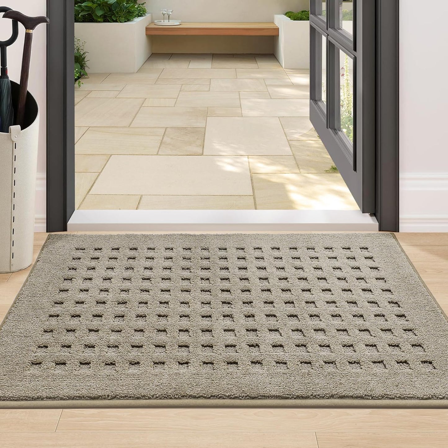 BEQHAUSE Dirt Trapper Door Mats 20"x32", Non-Slip Waffle Doormat Indoor Entrance Low-Profile, Dirt Resist and Absorbent Entryway Rugs Washable Inside Welcome Floor Mat for Front Back Door, Beige