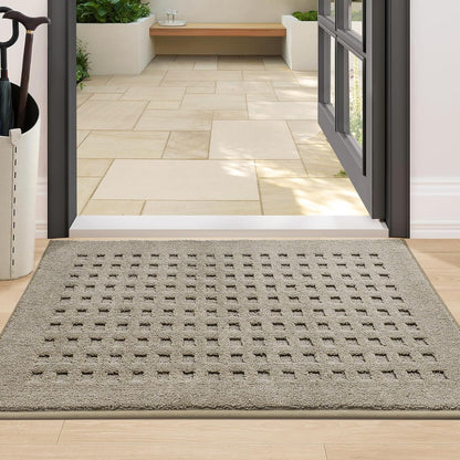 BEQHAUSE Dirt Trapper Door Mats 20"x32", Non-Slip Waffle Doormat Indoor Entrance Low-Profile, Dirt Resist and Absorbent Entryway Rugs Washable Inside Welcome Floor Mat for Front Back Door, Beige