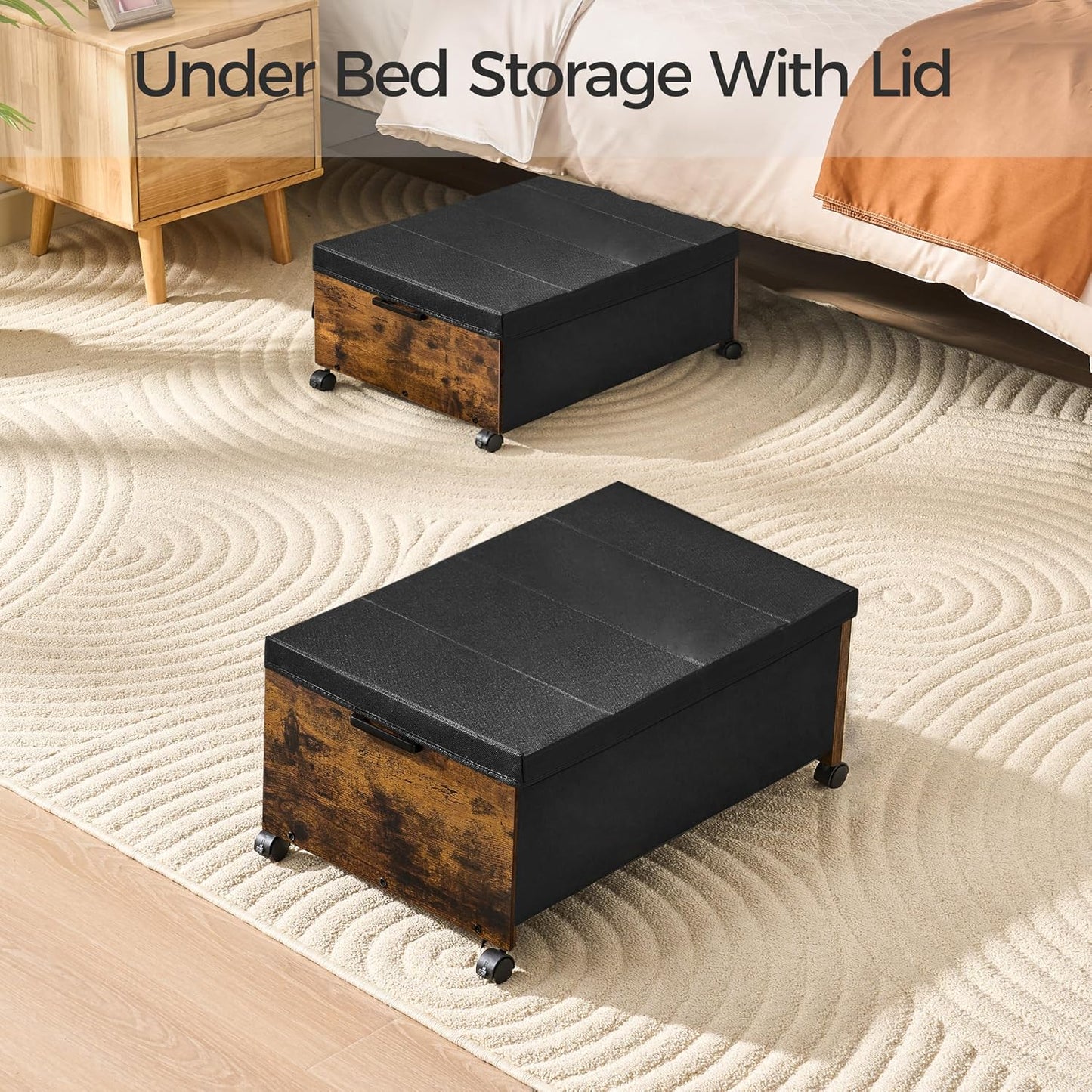 FOUCSSOMEI Under Bed Drawers on Wheels, XXXXL Size, UnderBed Storage with Wheels, Wooden Under Bed Storage, Heavy Duty, Patented Design