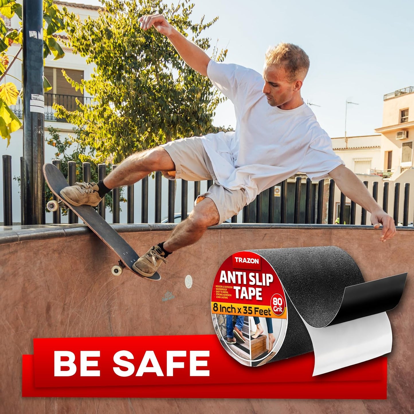 Grip Tape - Heavy Duty Anti Slip Tape for Stairs Outdoor/Indoor Waterproof 4Inch x 35Ft Safety Non Skid Roll for Stair Steps Ramp Traction Tread Staircases Grips Adhesive Non Slip Strips Walk Black