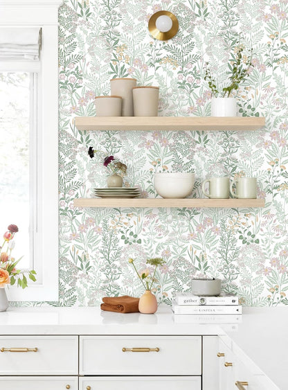 Safiyya Peel and Stick Wallpaper Floral Green and White Leaf Contact Paper for Cabinets 17.3"x 78.7" Self Adhesive Removable Wallpaper for Bathroom Renter Friendly Wall Paper Vinyl Roll