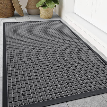 Smiry Front Door Mat Outside Entrance, Heavy Duty Natural Rubber Doormat, Non Slip, Trap Dirt and Moisture, Easy Clean, Low Profile Welcome Floor Mats for Indoor Outdoor Entry, 29.5x17 Inch, Black