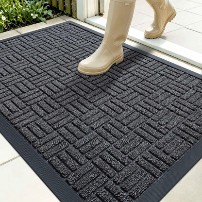 OLANLY Front Door Mat Outside Entrance 29.5x17, Absorbent, Heavy Duty Sturdy Natural Rubber Doormat Indoor Outdoor, Stain and Fade Resistant, Non-Slip Backing Low Profile Floor Mat for Entryway, Grey