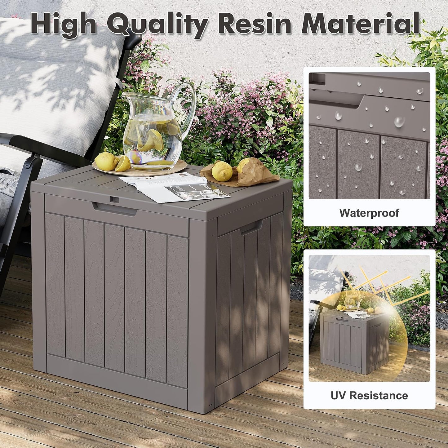 Outdoor Storage Box, 31 Gallon Resin Deck Boxes Outdoor Waterproof For Patio Furniture, Garden Tools, Pool Supplies, Lockable And UV Resistant (Rattan Gray)