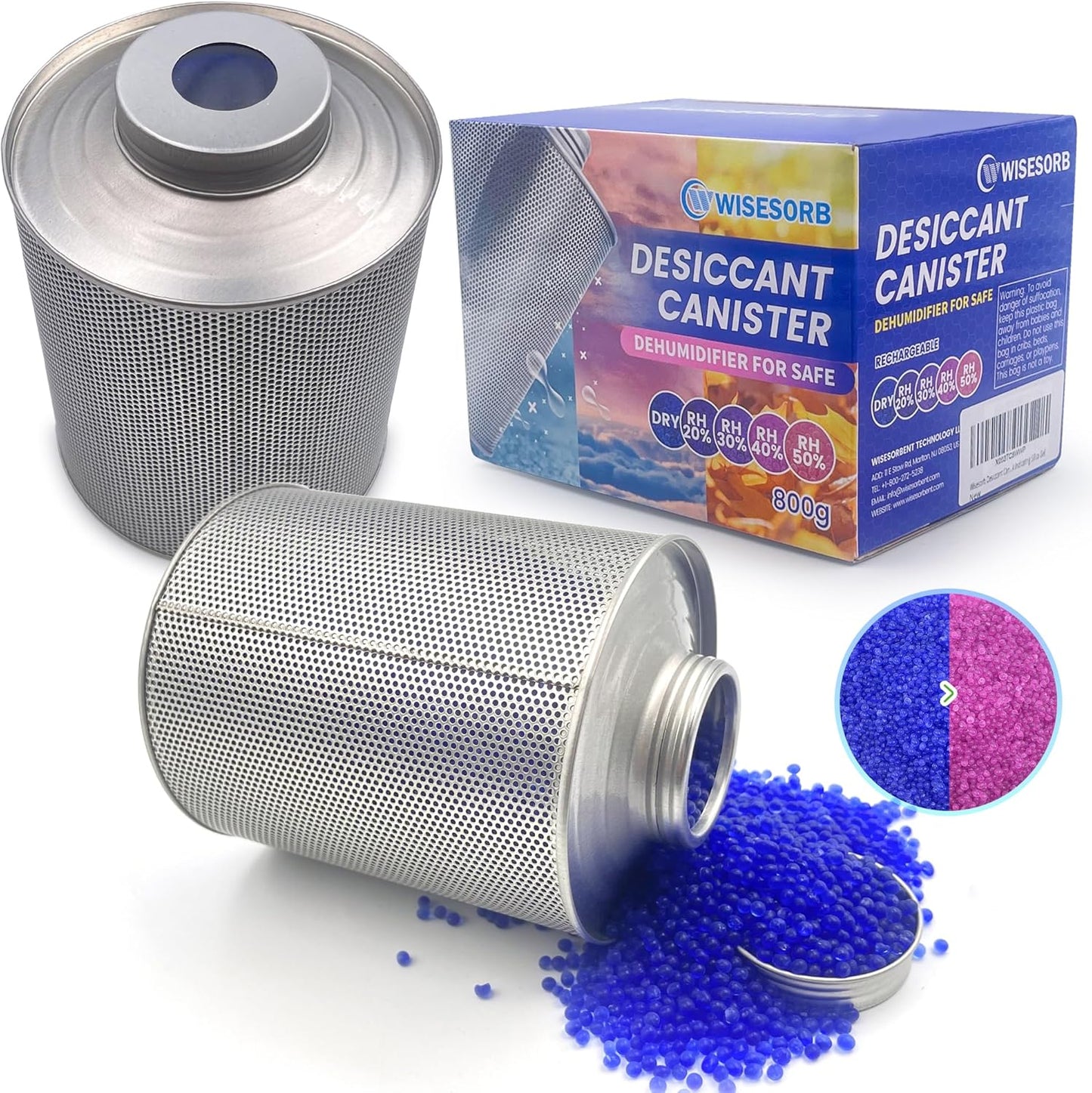 Wisesorb 800 Gram Gun Safe Dehumidifier, 2 Pack of 1.77 LBS Rechargeable Dehumidifier Blue to Pink Silica Gel Desiccant Moisture Absorbers, Dehumidifiers for Room, Bedroom, Safe, Closet, Bathroom, Car