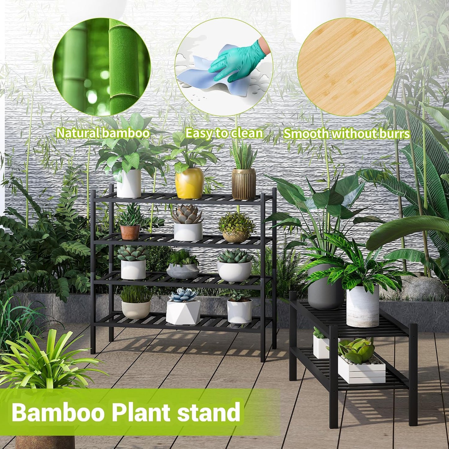 BMOSU 2-Tier Bamboo Small Shoe Rack Premium Stackable Shoe Shelf Storage Organizer for Hallway Closet Living Room Entryway Organizer (Black Bamboo)