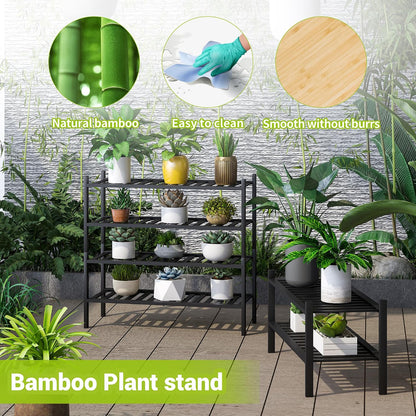 BMOSU 2-Tier Bamboo Small Shoe Rack Premium Stackable Shoe Shelf Storage Organizer for Hallway Closet Living Room Entryway Organizer (Black Bamboo)
