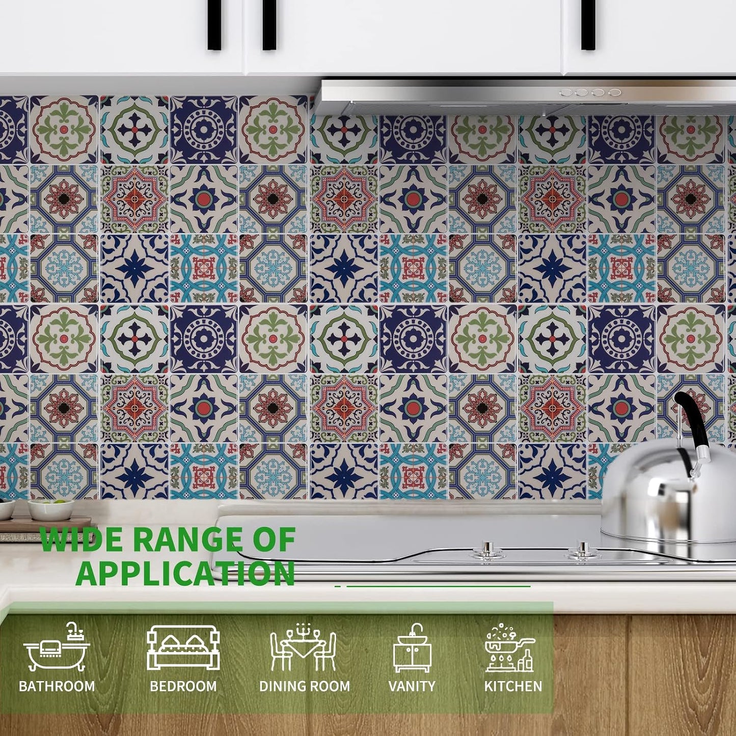 LONGKING Peel and Stick Backsplash Tile Stickers, Colorful Talavera Mexican Tile, Stick on Wall Tiles (10 Sheets)