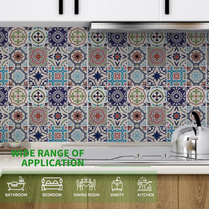 LONGKING Peel and Stick Backsplash Tile Stickers, Colorful Talavera Mexican Tile, Stick on Wall Tiles (10 Sheets)