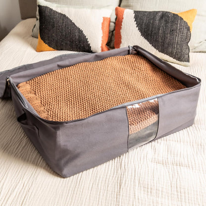 Soft Canvas Storage Bags with Zipper. Thick Breathable, 1pc King/Queen Comforter Organizer. Four Carrying Handles and Window. Large 25x19x9in Bag for Sheets Blankets Bedding Pillows, Clothes (Grey)