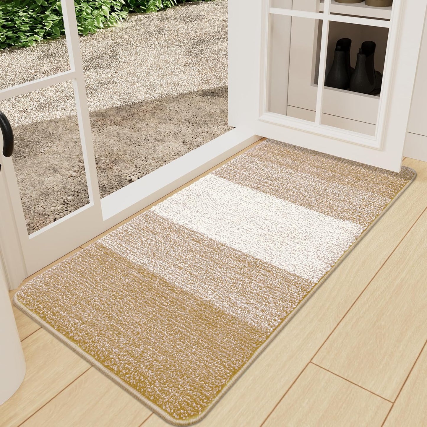 Kitinjoy Indoor Outdoor Door Mat, 32x20 Non-Slip Absorbent Dirt Trapper, Low-Profile Washable Inside Entrance Front Floor Mat, Sturdy Soft Entry Doormats for Entryway, Grey