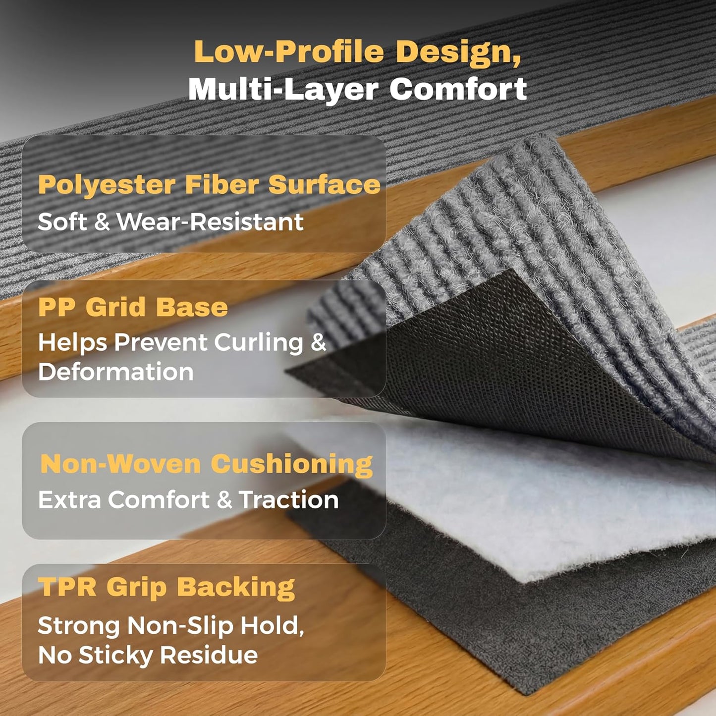 MBIGM 8" X 30" (15 in Pack) Nonslip Carpet Stair Treads Non-Skid Safety Rug Slip Resistant Indoor Runner for Kids Elders & Pets with Reusable Adhesive - Brown - Non Slip Stair Treads Indoor