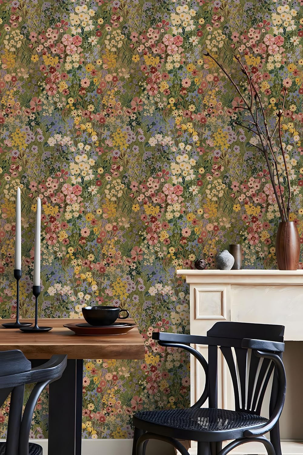 Floral Wallpaper Peel and Stick Boho Wall Paper Removable Waterproof Green Petal Pattern Contact Paper for Bedroom, Bathroom, Home Wall 17.3" x 118"