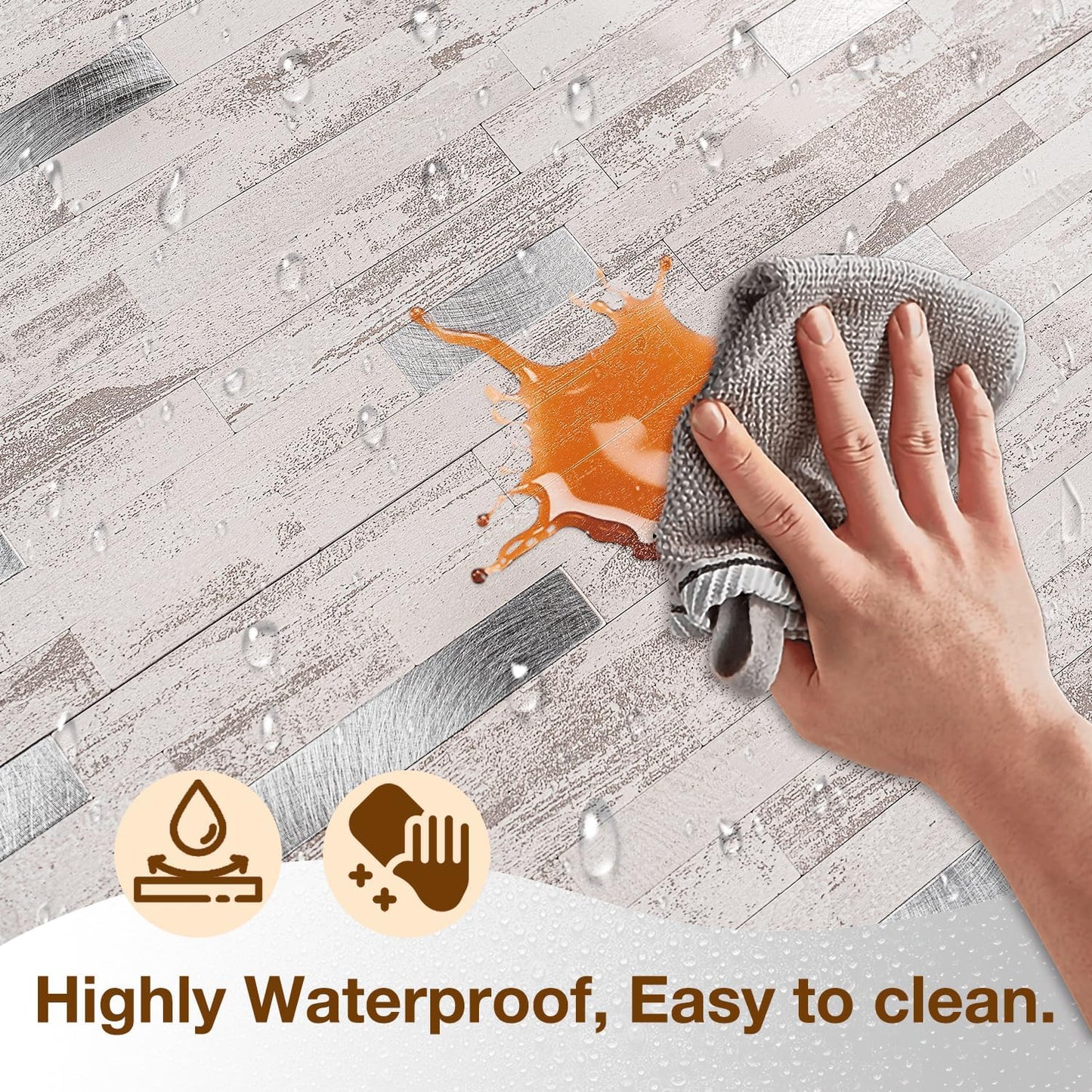 Peel and Stick Backsplash Tile Waterproof Removable PVC Wall Sticker 3D Faux Stone Marble Brick White Accent Panels (White Marble - Metal Silver, 20 Tiles - 9 sq. ft. (0.84 M²))