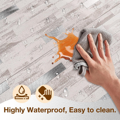 Peel and Stick Backsplash Tile Waterproof Removable PVC Wall Sticker 3D Faux Stone Marble Brick White Accent Panels (White Marble - Metal Silver, 20 Tiles - 9 sq. ft. (0.84 M²))