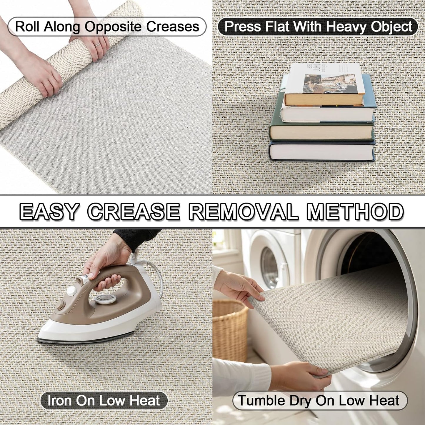 Ultra Thin Indoor Door Mat 24"x36", Washable Door Mat Indoor Entrance, Non Slip Rubber Backing Doormat Low-Profile Inside Entryway Mat, Unique Herringbone Design Entry Mat, Khaki (FOLD)