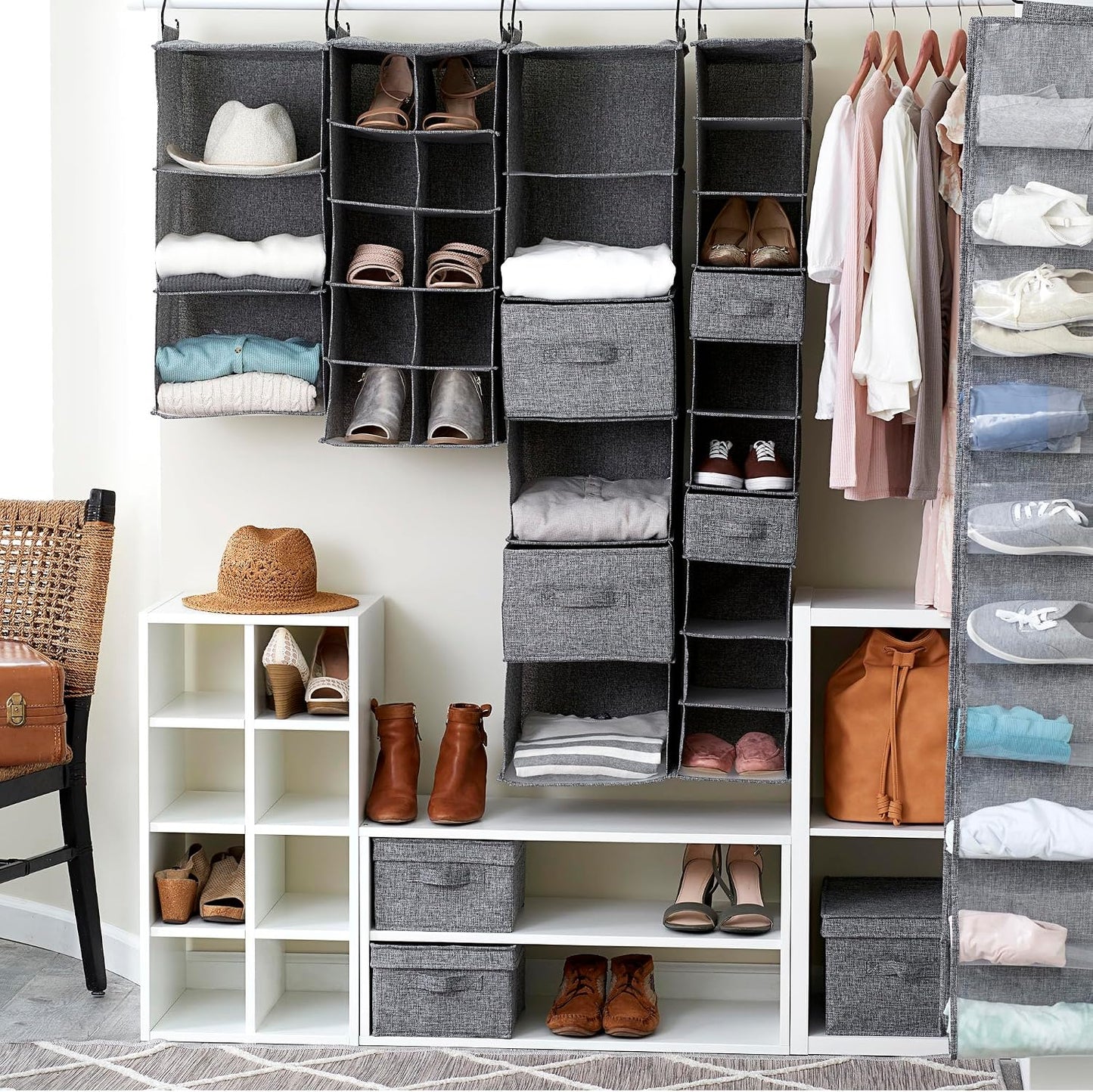 Household Essentials 311322 Hanging Shoe Storage Organizer for Closets |10 Pocket Shelves | Natural Canvas