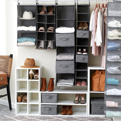 Household Essentials 311322 Hanging Shoe Storage Organizer for Closets |10 Pocket Shelves | Natural Canvas