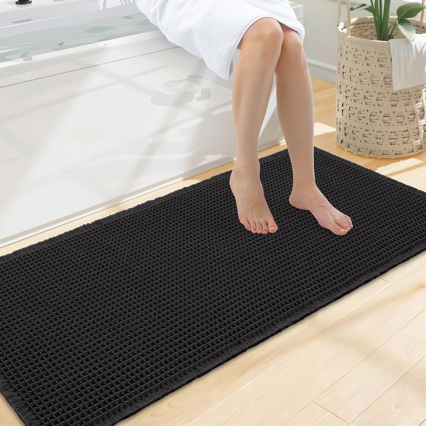 Smiry Waffle Bath Mat 30x20, Extra Soft Absorbent Bathroom Rugs, Non Slip Machine Washable Quick Dry Bath Rugs for Bathroom Floor, Tub, Shower, Home Decor Accessories, Brown