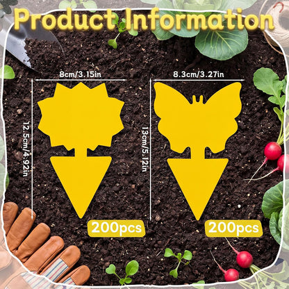 400 Pack Fruit Fly Traps Fungus Gnat Sticky Traps Colorful Plant Fly Stickers for Indoor Outdoor Kitchen Garden Houseplant Protect the Plant, Butterfly and Flower Style