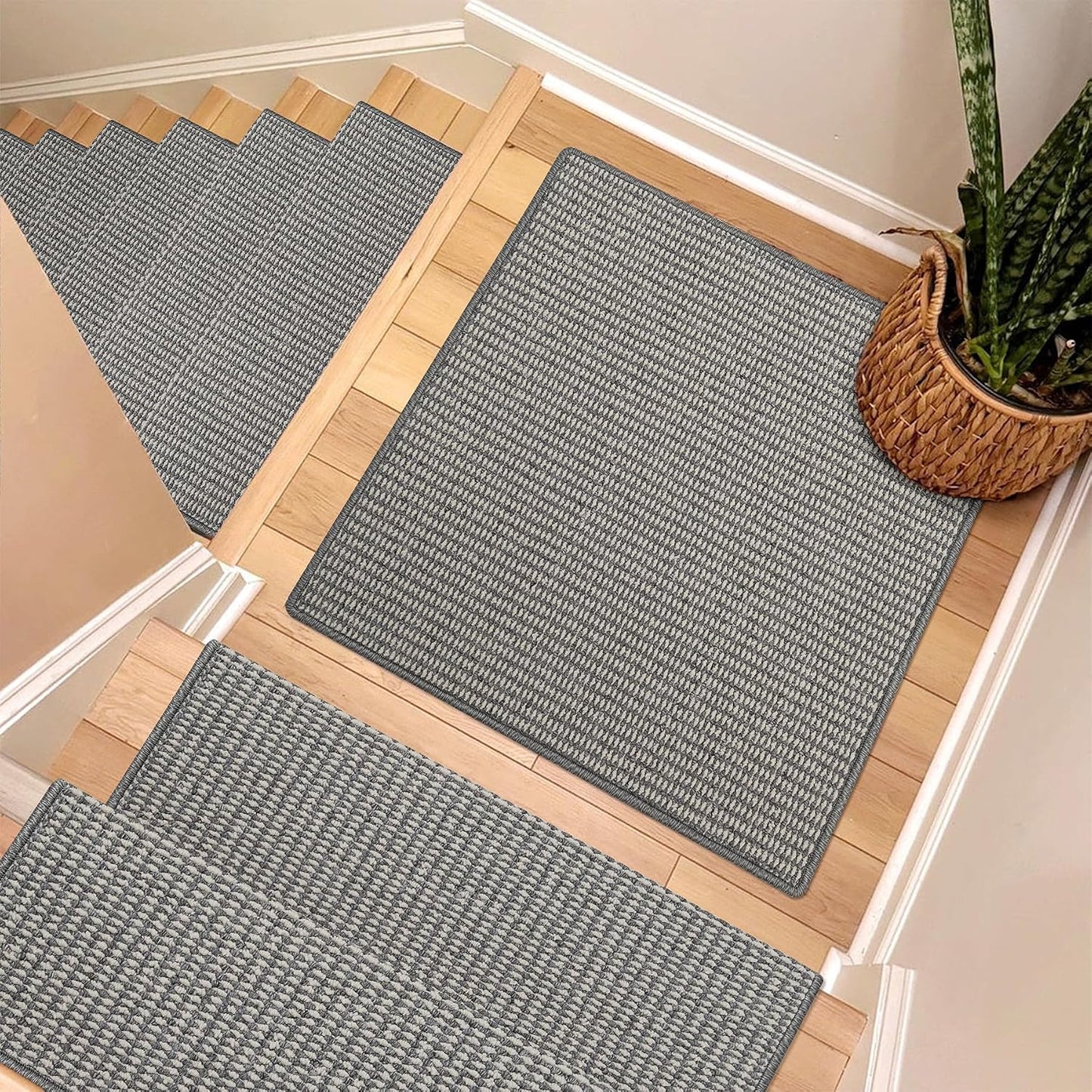 Brakki Bullnose Carpet Stair Treads, Non Slip Stair Treads for Wooden Steps Indoor, Stair Runner, Soft Stair Rugs, Edging Stair Protectors, Washable, 29.5"x9.5"x1.5" 14pcs, Beige