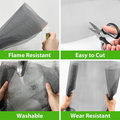 Ouskr Replacement Window Screens Kit, 48X118 Inch Durable Window Screen Mesh for Patio Porch Door Windows, DIY Adjustable Fiberglass Screen Repair Kit with Rolling Tool Hook Ruler Cutter Spline