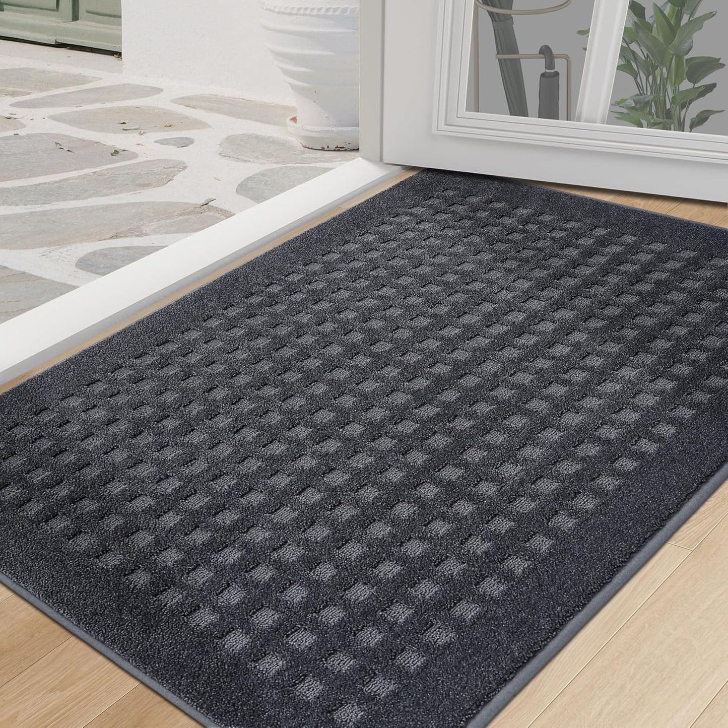 BEQHAUSE Dirt Trapper Door Mats 20"x32", Non-Slip Waffle Doormat Indoor Entrance Low-Profile, Dirt Resist and Absorbent Entryway Rugs Washable Inside Welcome Floor Mat for Front Back Door, Beige