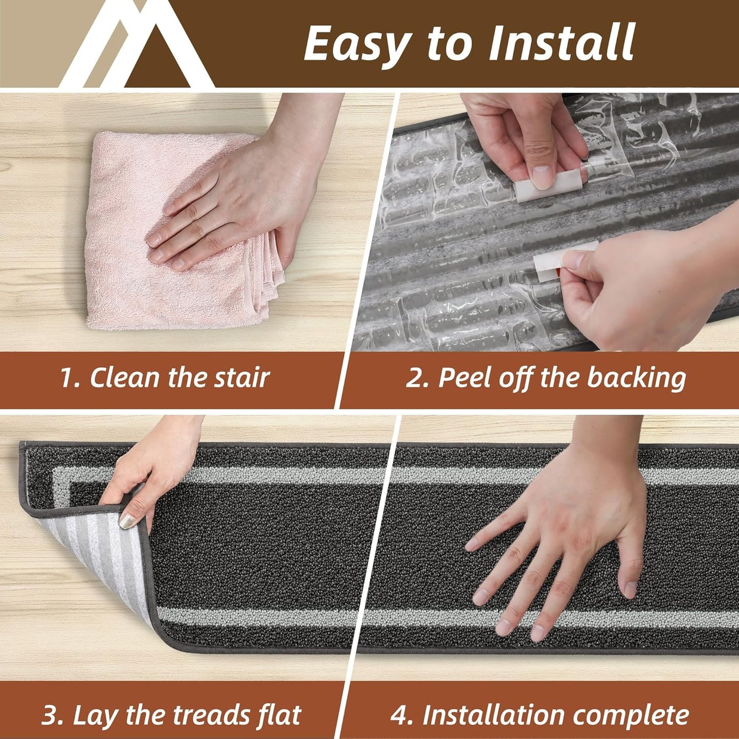 COSY HOMEER Soft Stair Treads Non-Slip Carpet Mat 28inX9in Indoor Stair Runners for Wooden Steps, Stair Rugs for Kids and Dogs, 100% Polyester TPE Backing 4pcs, Grey