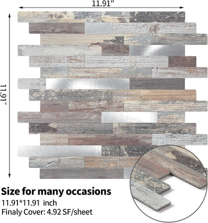 Yipscazo 2026 New Upgrade 11.34" X 11.57" Peel and Stick Backsplash, Stick on Backsplash Tiles for Kitchen, Bathroom, Fireplace (10 Sheets, Beige Rocks + Rose Gold)