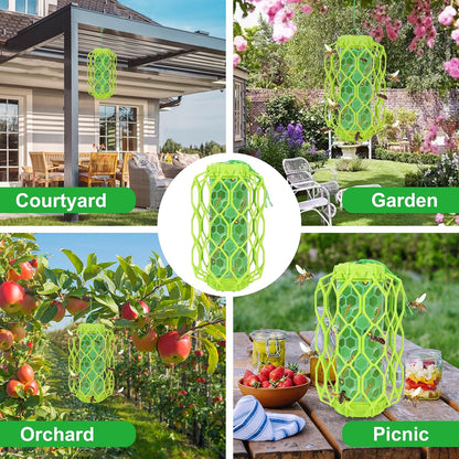 4 Pack Wasp Trap Outdoor Hanging, Carpenter Bee Catchers for Outside(Green) | Reusable Traps with 8 Sticky Refill Sheets, Bee Killer for Hornet Mud Dauber Yellow Jacket, Bug Catcher