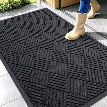OLANLY Front Door Mat Outside Entrance 29.5x17, Absorbent, Heavy Duty Sturdy Natural Rubber Doormat Indoor Outdoor, Stain and Fade Resistant, Non-Slip Low Profile Floor Mat for Entryway, Grey Diamond