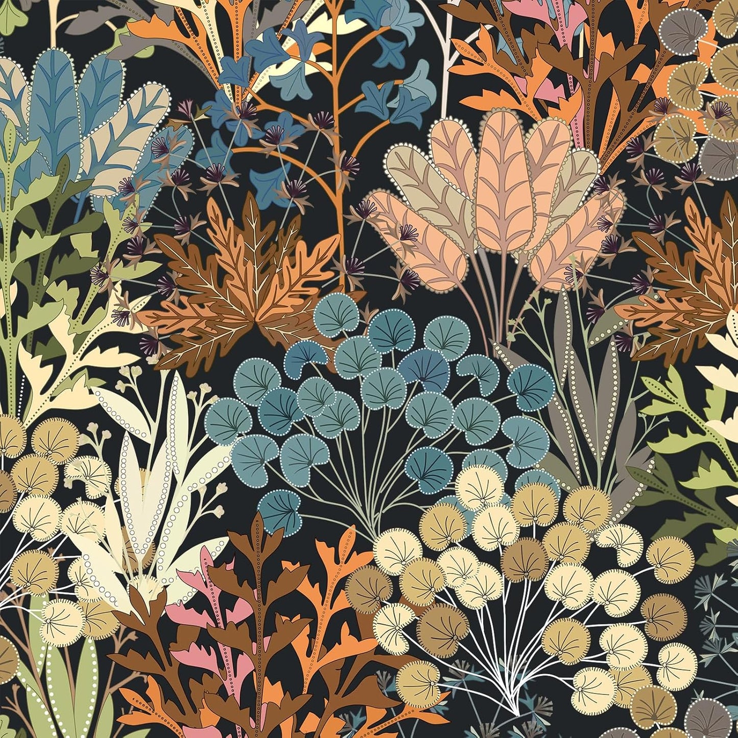 Wallpaper Peel and Stick Floral Wall Paper Removable Waterproof Navy/Pink/Orange Contact Paper for Bedroom, Bathroom,Bathroom, Home Wall 17.3" x 118"
