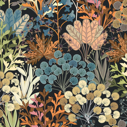 Wallpaper Peel and Stick Floral Wall Paper Removable Waterproof Navy/Pink/Orange Contact Paper for Bedroom, Bathroom,Bathroom, Home Wall 17.3" x 118"