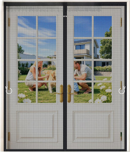 HOFUDON Upgraded Magnetic Screen Door Mesh, Full Strip Magnets, Heavy Duty Fiberglass Mesh, Door Screen Magnetic Closure for Single Door Size 32 x 80 Inch, Screen Door Size 35 x 82 Inch Black