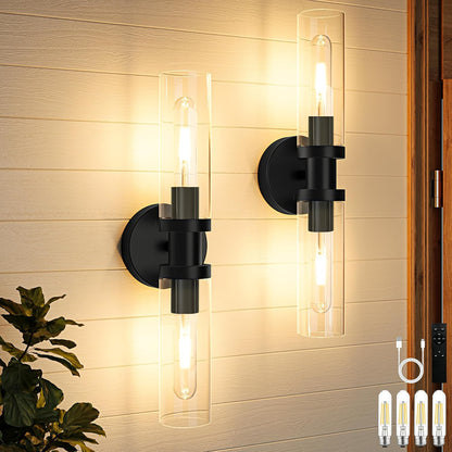 Battery Operated Wall Sconce Set of 2, 10000mAh Rechargeable Wireless Wall Lights Remote Control, Cordless Timer Dimmable Glass Wall Lamps for Living Room Bedside Entryway Emergency Gold 16.5 Inch