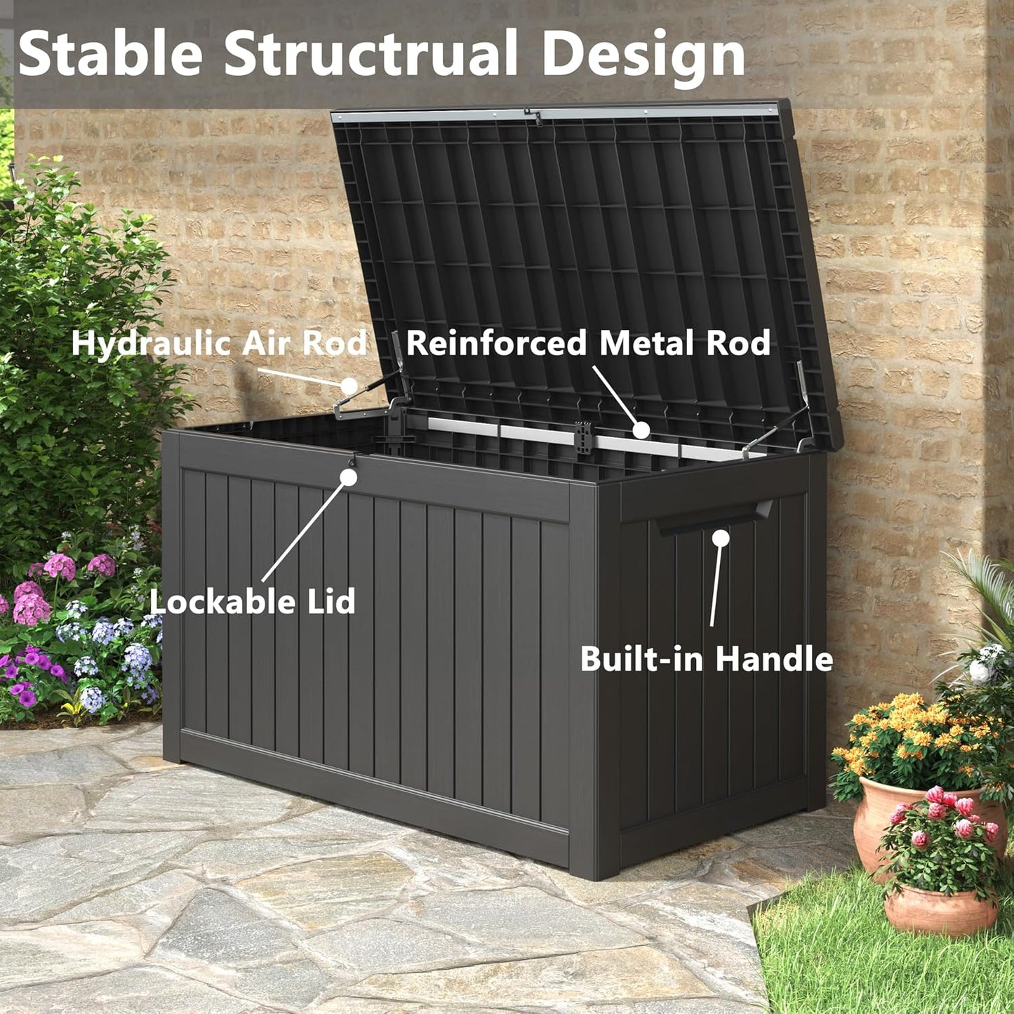 KAMABOKO 31 Gallon Outdoor Storage Box, Resin Deck Boxes Indoor and outdoor, Waterproof Storage Box Lockable Lid for Garden Tools, Package Delivery, Pool Supplies, Patio Cushions, Black