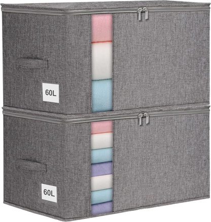punemi Comforter Storage Bag, Large Blanket Storage Bags with Sturdy Structure, Zipper & 2 Handles for King/Queen Comforters, Quilts, Duvets, Pillows, Bedding and Clothes, 21.7x14.2x11.8in, 2 Pack