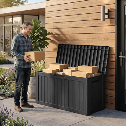 85 Gallon Package Delivery Boxes Outside Secure Waterproof Resin UV Resistant Lockable Mail Parcel Drop Mailbox Storage Deck Box for Outdoor Porch Patio Black