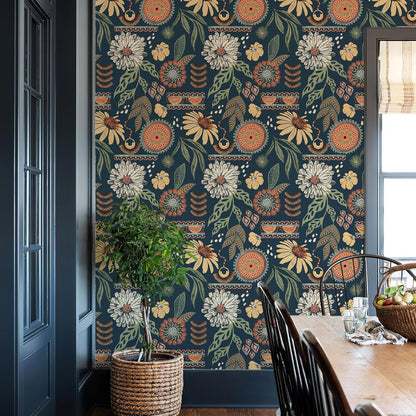 Simon&Siff Boho Peel and Stick Wallpaper, 17.3" x 80" Sun Floral Retro Contact Paper Removable Self Adhesive Wall Paper for Cabinets Furniture Bedroom Nursery Bathroom Renter Friendly DIY Decor