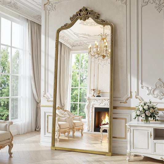 Wall Mount Arched Full Length Mirror,71"x32" Traditional Ornate Vintage Floor Standing Frame for Bedroom Body Hanging Leaning,Baroque Antique Vintage Long Mirrors for Wall,Decor, Living Room, Bedroom