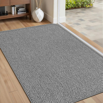 Ultra Thin Door Mat Indoor Entrance 17"x29", Low-Profile Indoor Door Mat, Non Slip Entry Mat Rubber Backing Unique Herringbone Design Inside Doormat Dirt Trapper Entryway Mats, Beige