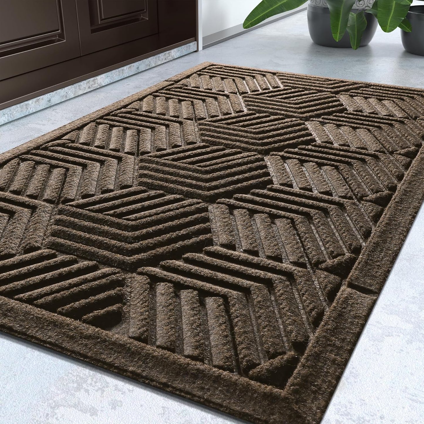 Yimobra Front Door Mat, All-Season Waterproof Outdoor Mat for Entrance with Drainage Holes, Heavy Duty Non-Slip Doormat for Garage Patio Entryway Indoor, 29.5x17, Red