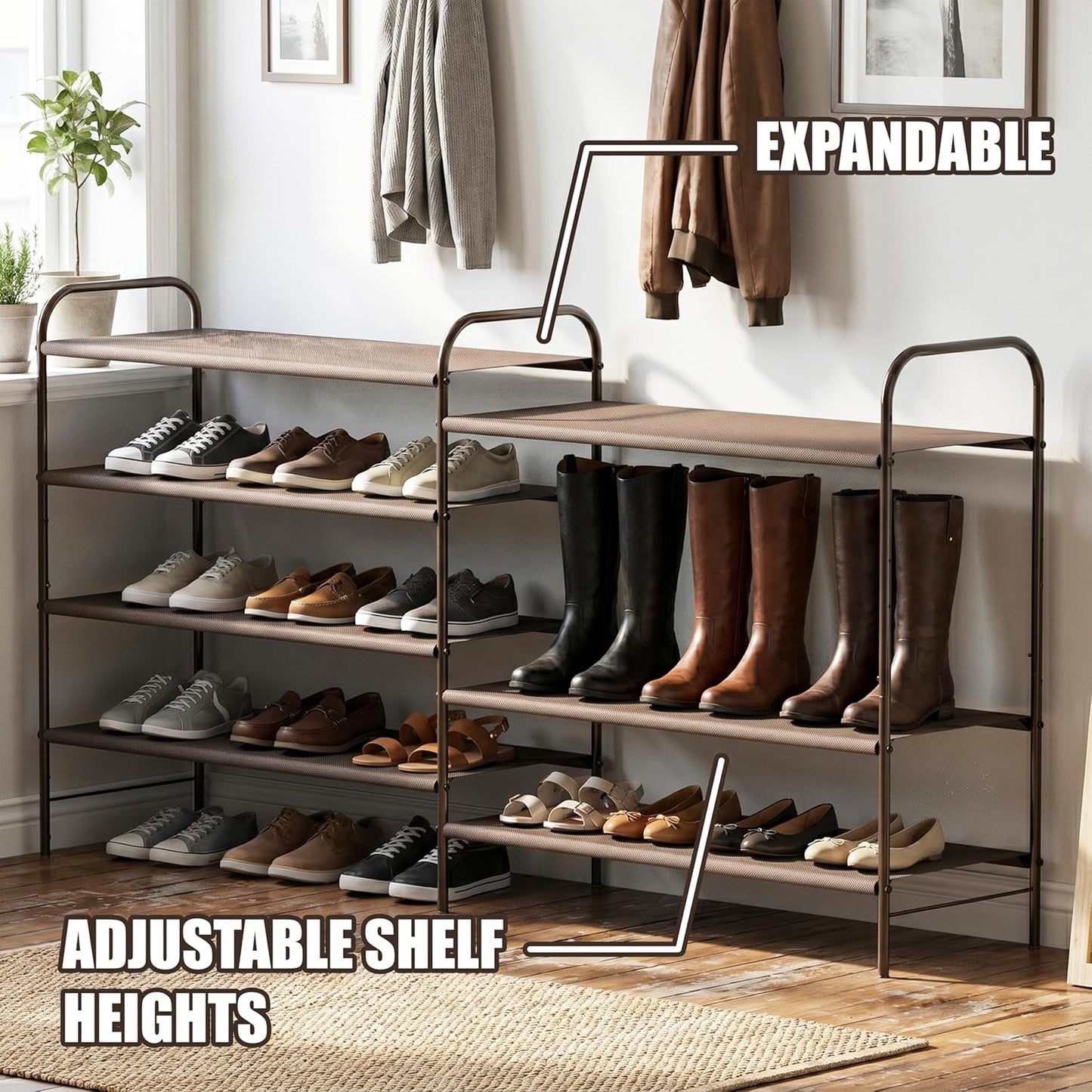 Simple Houseware 3-Tier Shoe Rack Storage Organizer, Grey – Space-Saving Shoe Shelf, Holds 9–16 Pairs, Sturdy Metal Frame, Easy Assembly – Closet, Entryway, Bedroom Shoe Storage Solution