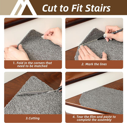 COSY HOMEER Stair Treads for Wooden Steps Non-Slip Carpet Mat,4pcs,Brown | Cut to Size,Peel and Stick,Washable,Residue Free,Self Adhesive,Stair Runner for Kid Elder Pet,28“x9”Carpet Stair Treads